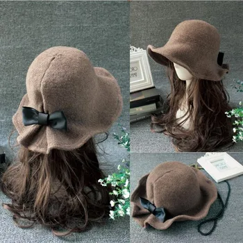 Vintage Yün Kova Şapka Bayanlar Melon Şapka Moda Yaylar Havza Şapka Balıkçı Şapka Kadın Kış Siyah Kahve Koyu Deve Şapka