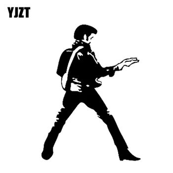 YJZT 9.8 CM * 13.5 CM Elvis Presley Müzik Vinil Çıkartması Araba Çıkartmaları Sanat Siyah / Gümüş C3-0035