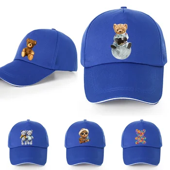 Yaz Marka Yeni Kadın Ayarlanabilir Tüm Pamuk Snapback Şapka Erkekler Rahat Spor Beyzbol Kapaklar Ayı Baskı Sokak UV geçirmez Siperliği Şapka
