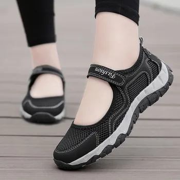 Yaz kadın Büyük boy ayakkabı 2022 içi boş örgü yumuşak taban rahat ayakkabılar kaymaz düz ayakkabı hafif spor ayakkabı kadın Zapatos De Mujer