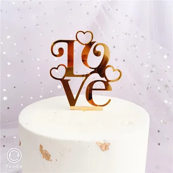 Yeni Akrilik Mutlu Doğum Günü Pastası Topper Altın sevgililer Günü Düğün Parti Kek Topper Dekorasyon Düğün Hediyesi Pişirme Malzemeleri 2