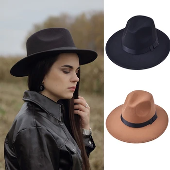 Yeni Moda Klasik İngiliz fötr şapka Şapka Kadın Erkek Bahar Sonbahar Geniş Ağız Beyefendi Caz Kap 0
