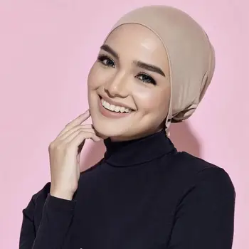 Yeni Müslüman Kadınlar İç Başörtüsü Kap Katı Merserize Pamuk Kayış Elastik Eşarp Kapaklar Altında Ayarlanabilir Headwrap Yumuşak İslam Hicap