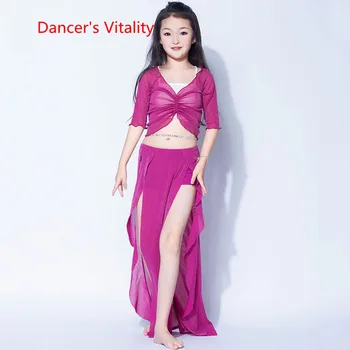 Yeni Oryantal Dans Seti çocuk oryantal dans Takım Elbise çocuk performans eğitim kıyafetleri yosun kenar çift yarık kızların dans takım elbise