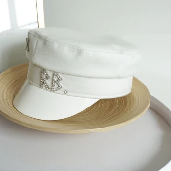 Yeni kadın Newsboy Kapaklar Kristal Şapka Moda Tüvit Bere Düz Kap Donanma Şapka İngiliz Sonbahar ve Kış Retro Newsboy Kapaklar BL0068 4