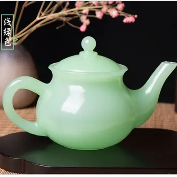 Yeşim Demlik Jasper Renk Çin demlik Kung Fu çay seti Beyaz Yeşim Kabartma Çay kulplu fincan Kapak Kahve Kupa Kasesi Çay Demlik