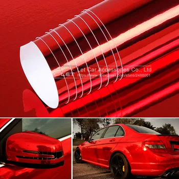 Yüksek gerilebilir Kırmızı Araba Krom Ayna Vinil Wrap şerit etiket Elektro Kaplama Araba Vücut Sarma Motosiklet Otomobiller