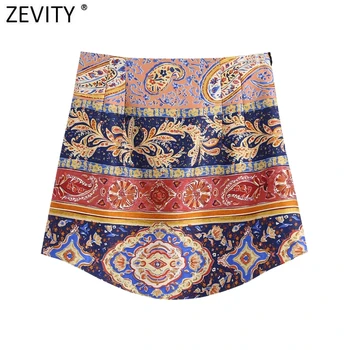Zevity Yeni Kadın Vintage Patchwork Mahkemesi Çiçek Baskı Mini Etek Faldas Mujer Bayan Fermuar Yumuşak Rahat İnce Şık Vestidos QUN890