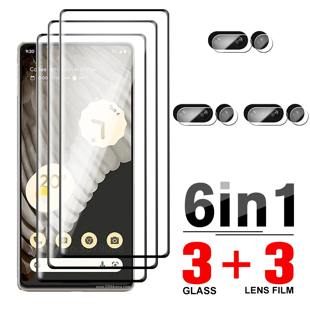 6in1 Tam Kapak Temperli Cam Google Pixel 7 Pro Ekran Koruyucu İçin Google Pixel7 Piksel 7pro Pixel7pro Lens Filmi