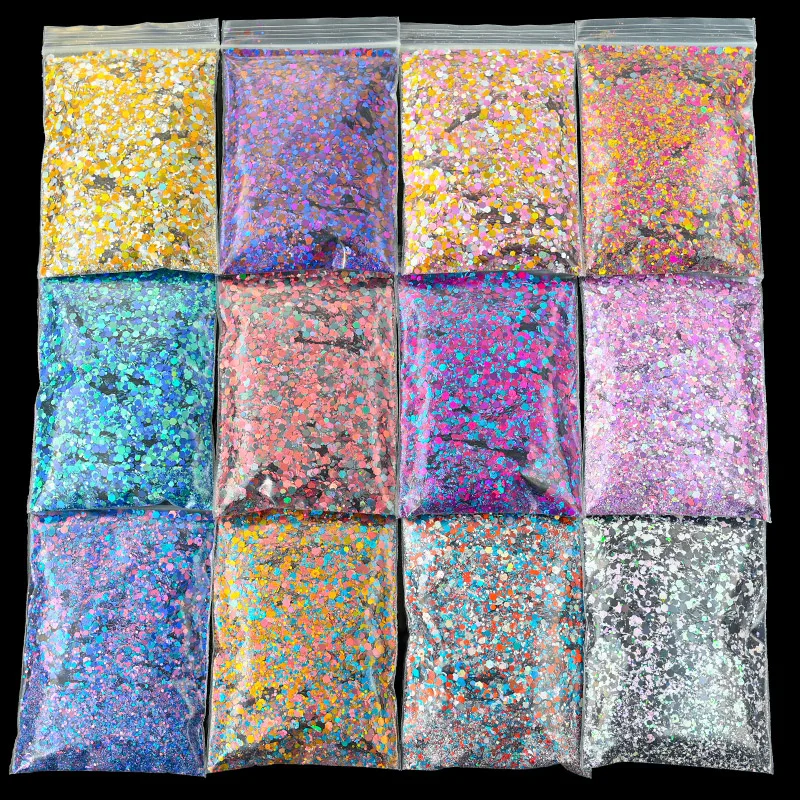 50G Karışık Altıgen Şekil Tıknaz Tırnak Glitter Pul 12 renkler Karışık Renkli Parlak Gevreği Dilimleri Manikür Çivi Sanat Dekorasyon M & D