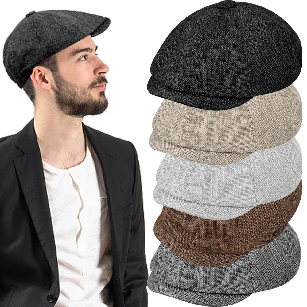 Erkekler Newsboy Şapka Retro erkek Bere Şapka Rahat Sokak Kapaklar Unisex Kenevir Vahşi Sekizgen Ağız Kap Erkekler için Kış Bahar Şapka