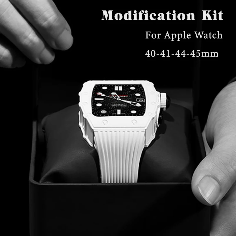 Lüks Tamir saat aksesuarı için apple saat bandı 40 41 44 45mm Silikon Kemer Metal Kasa İwatch Serisi 7 6 SE 6 5 4 MOD seti