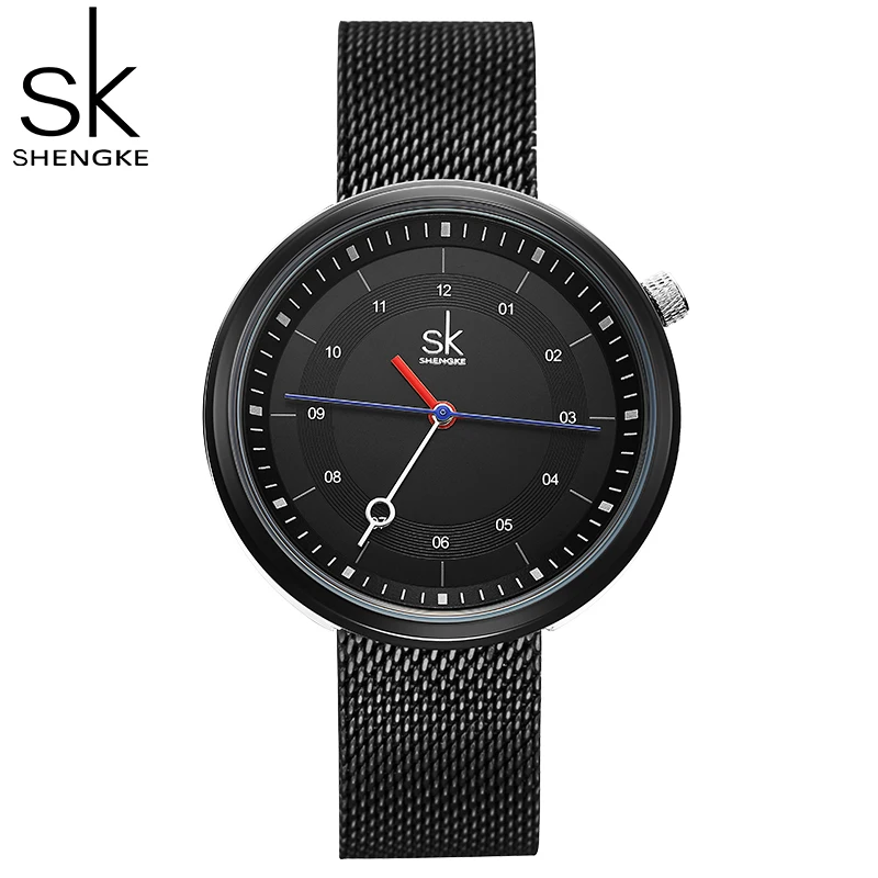 SHENGKE Yaratıcı Tasarım Kadın 36mm kadranlı saatler Moda Örgü Kayış Siyah kadın Kuvars Saatı Bayanlar Saat Reloj Mujer