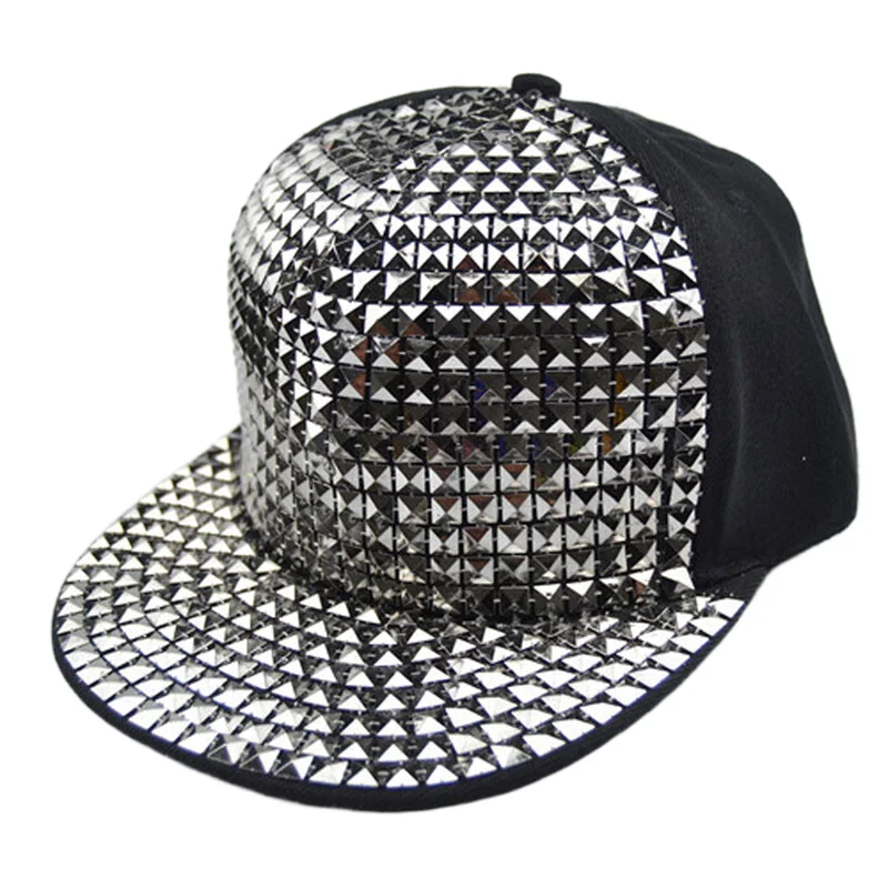 Erkek Bboy Hip Hop Düz Beyzbol Şapkası Pullu Bling Snapback Şapka Siyah Altın Gümüş Mavi