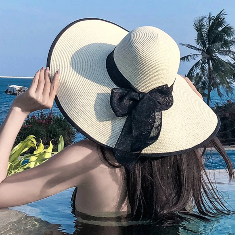 Kadın Yaz Plaj Hasır Şapka Kore Sahil Büyük Şapka Ağız Güneş Kremi Güneşlik Tatil Moda Büyük Serin Yay Şapka