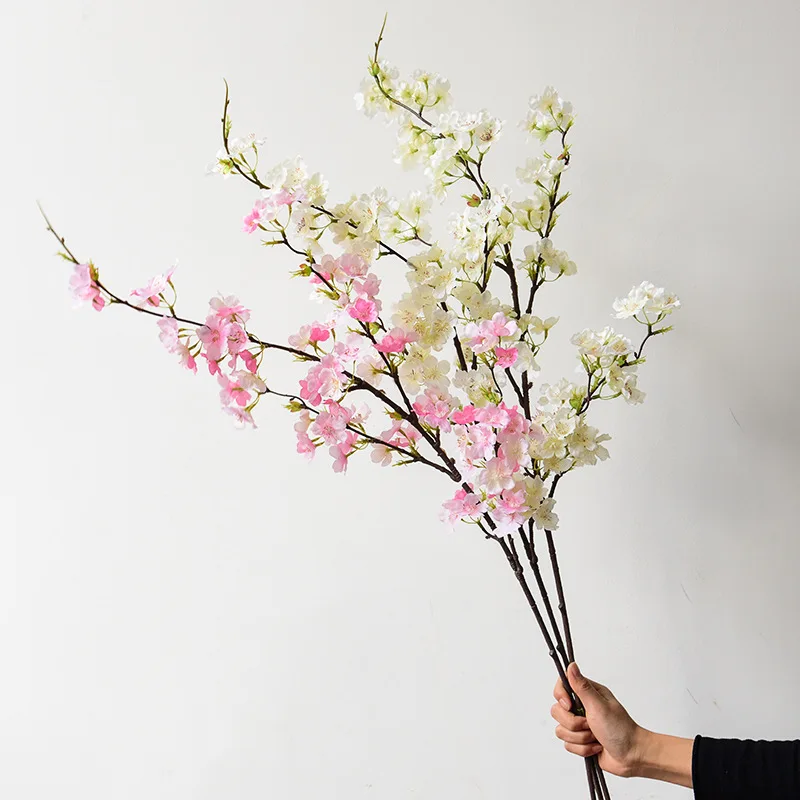 Yapay Kiraz Çiçeği Şube ipek çiçek DIY Düğün Gelin Buketi Ev Bahçe Alışveriş Merkezi Otel Yeşil Bitki Dekorasyon