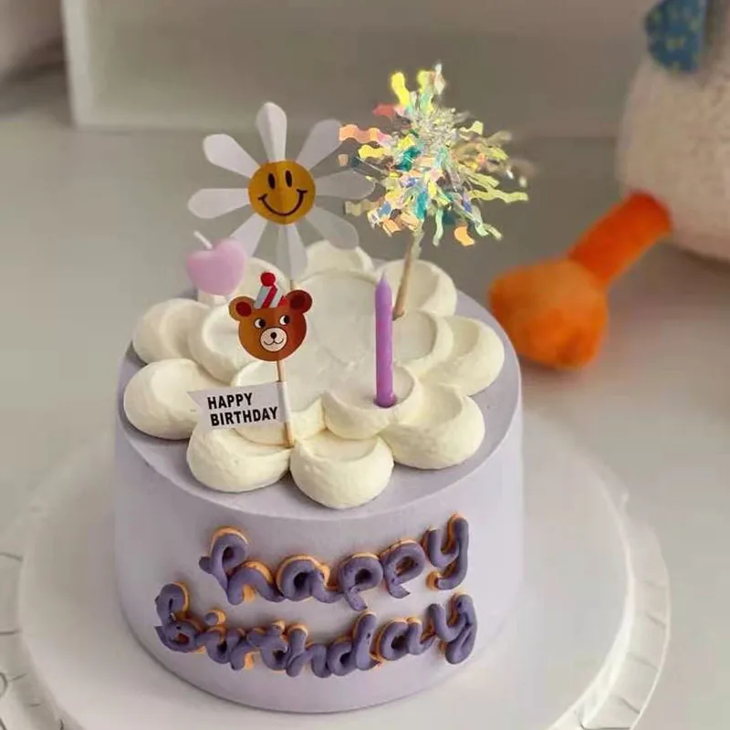 Ayı Kek Topper Bebek Duş Düğün Tatlı Dekorasyon Sevimli Mektup Gülen Çiçekler Kız Doğum Günü Partisi Erkek Kız Pişirme Malzemeleri