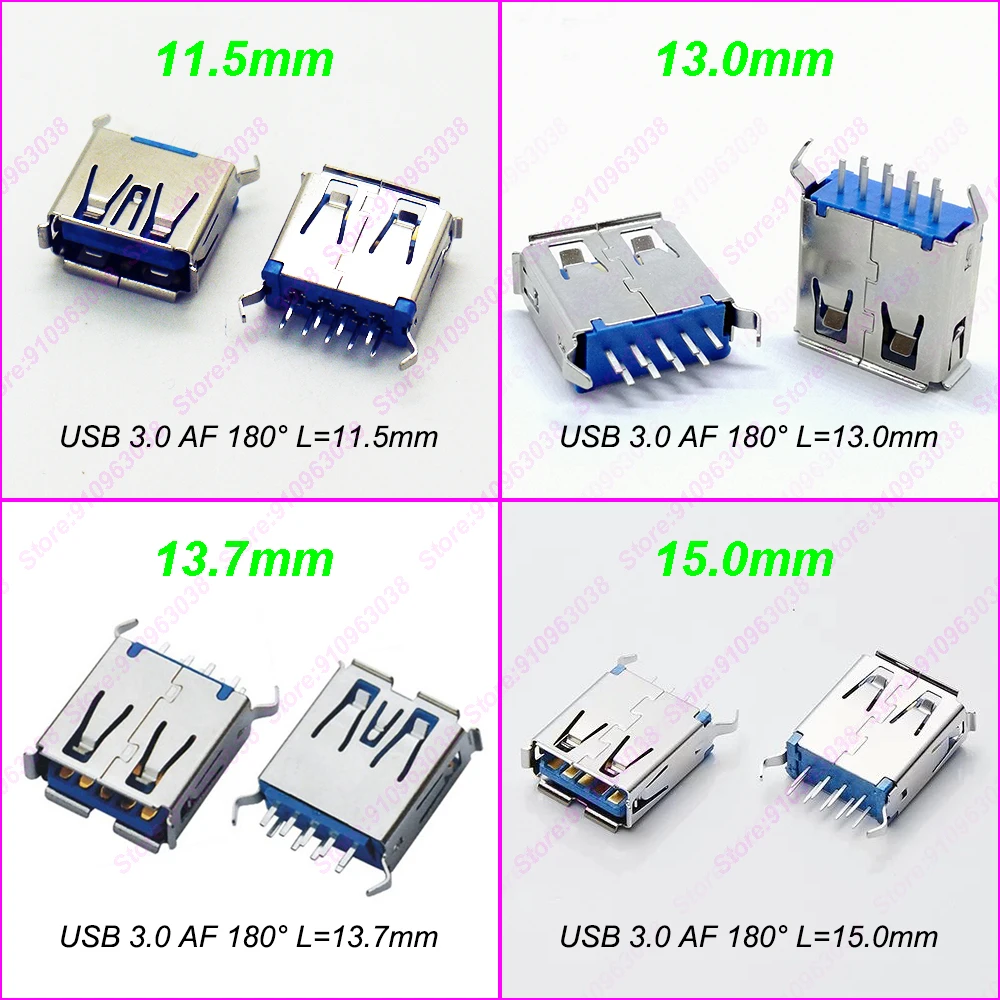 10/20 adet USB 3.0 Konnektör Dişi Soket 180° Bükülmüş Ayaklar AF Tipi Bilgisayar/Dizüstü/Dizüstü L=11.5 mm,13mm,13.7 mm,15mm