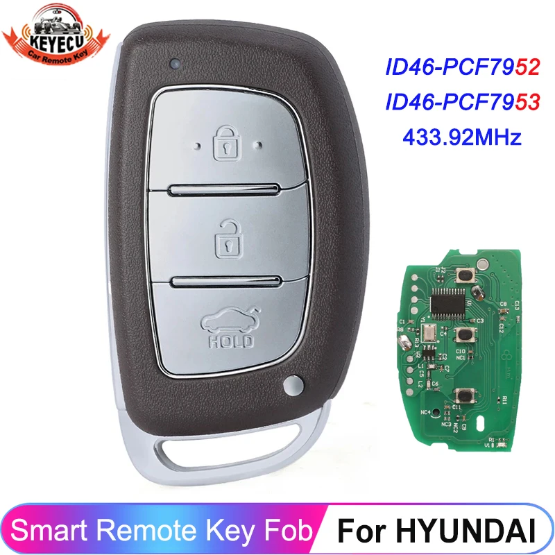 KEYECU 3 Düğme 434 MHz FSK Akıllı uzaktan kumandalı anahtar Fob Hyundai IX35 PCF7953 Hıtag 2 ID46 Verna Elantra PCF7952 Çip