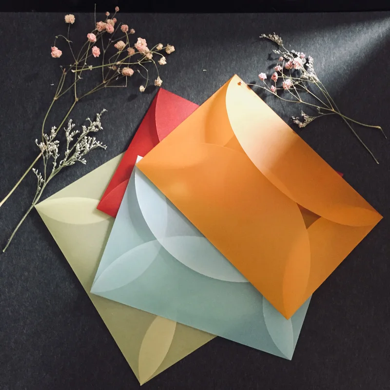 50 adet/grup Boş Şeffaf Düğün Davetiyesi Zarf Renkli Saydam Sülfürik Asit Zarflar Harfler Kartpostallar Hediye