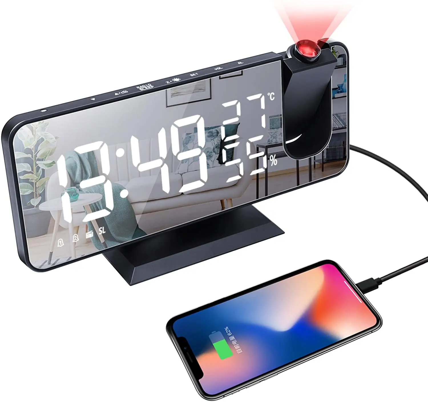 LED dijital alarmlı saat Saat İzle Masa Elektronik Masaüstü Saatler USB Uyandırma FM Radyo Zaman Projektör Erteleme Fonksiyonu 2 Alarm
