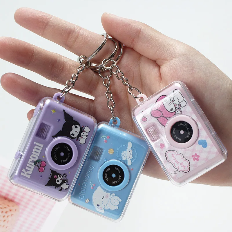 Hello Kitty Aydınlık Kamera Kolye Cinnamoroll Mini Kamera Anahtarlık Kuromi Melodi Anime Kız Çanta Cüzdan Kolye Dekor Oyuncak Hediye