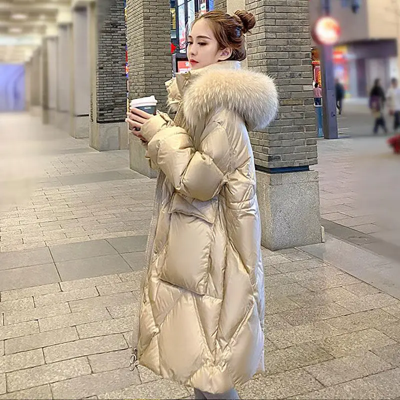 Yeni Kış Parlak Yüz Ücretsiz Aşağı Pamuk Yastıklı Ceket Kadın Orta Uzun Kore Yabancı Gevşek Tarzı