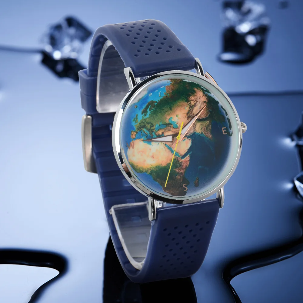Gezegen Dünya Gökyüzü quartz saat Lüks Rahat Konsept Arama Erkek Spor Su Geçirmez Saatler Mavi Silikon Bant Adam Bayanlar Kol Saati