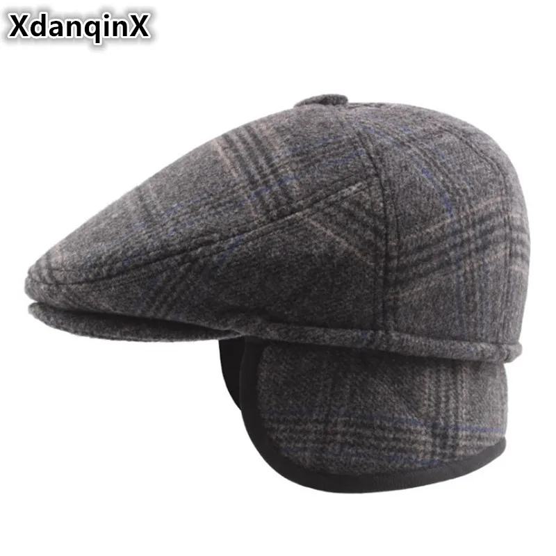 XdanqinX Kış erkek şapkaları Artı Kadife Pamuk Kalın Bere Kulakları Ile Sıcak babanın dil kapağı Earmuffs Şapka Soğuk dayanıklı Kayak Kapaklar