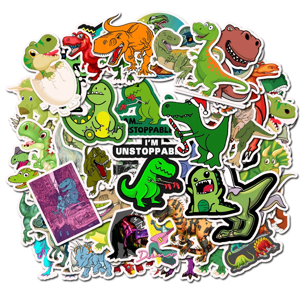 50 Adet/paket Karikatür Dinozor Hayvan Yaratıcı Graffiti Çıkartmalar Kaykay Bagaj Motosiklet Gitar Su Geçirmez PVC Etiket
