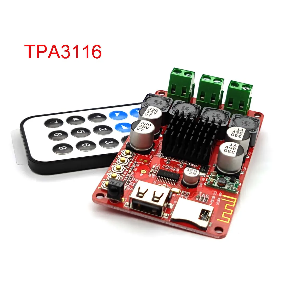 TPA3116 Bluetooth Alıcısı 50W * 2 Dijital ses amplifikatörü Kurulu TF Kart U Disk Oynatıcı FM Radyo Uzaktan Kumanda ile