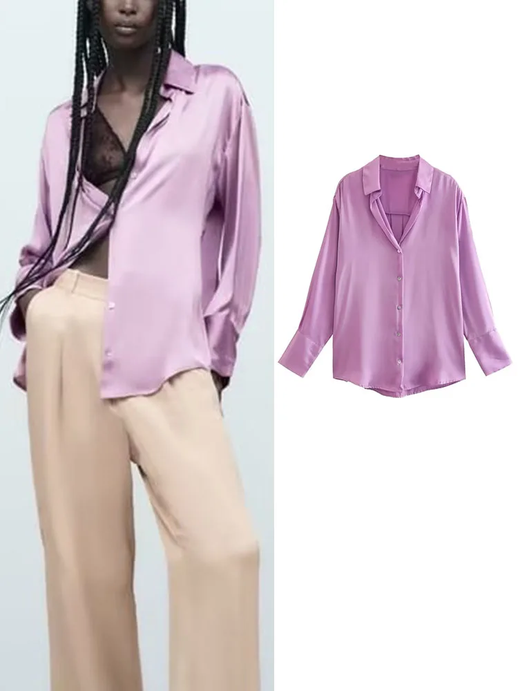 TRAF Kadın Leke Katı Bluz Gömlek 2022 Yaz Moda İnce Şık Ofis kadın bluzları Vintage Uzun Kollu T-shirt Dört Renk