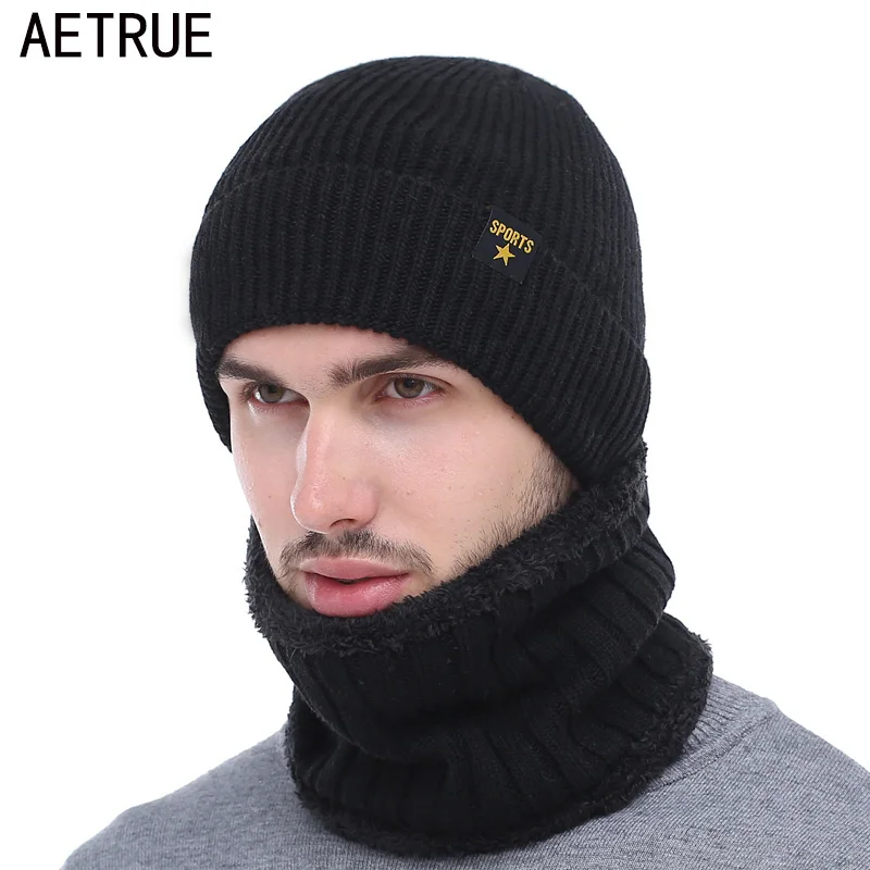 AETRUE Marka Kış Şapka Örme Şapka Eşarp Skullies Beanies Erkekler Kış Kasketleri Erkekler Kadınlar İçin Gorras Yün Kaput Maskesi Erkek Şapka Kap
