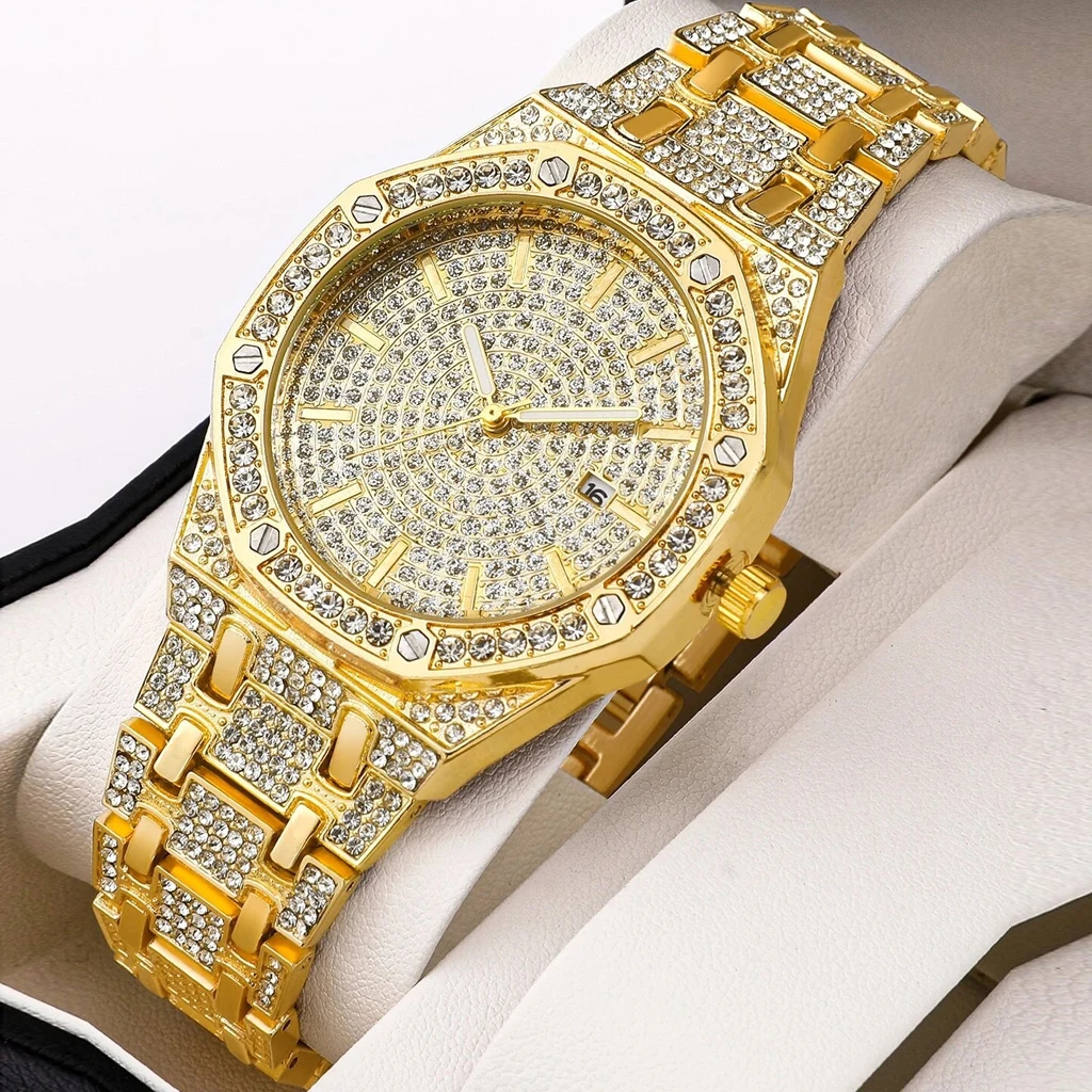 Altın Gümüş Moda Yeni Gelmesi Erkekler İzle Elmas Kol Saati Erkek Saatler Erkek Üst Marka Lüks Elbise Altın Saat 2022