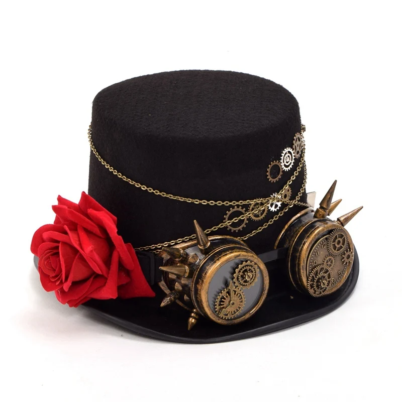 Goth Şapkalar Steampunk silindir şapka Unisex Kadın Erkek Vintage Gotik Gözlük Cosplay Parti