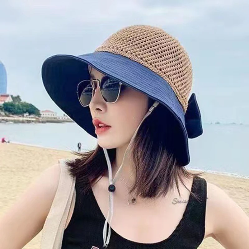 Kadın güneş şapkası Kova Şapka İlkbahar Yaz Ve Sonbahar Nefes İçi Boş Dikiş Katlanabilir Şapka Açık Plaj Yay Şapka