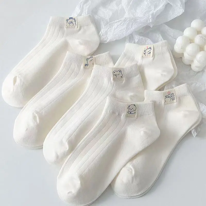 Beyaz Ayı Çorap Kadın Yaz İnce Kesit Saf Beyaz Çorap Yaz Sevimli Sığ Ağız Tekne Çorap Kız ve Erkek için Bir Çift S2016