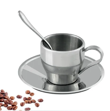 150 ml Paslanmaz çelik çift katmanlı içecek kupalar sofra anti-sıcak kalınlaşma vakum çay kahve fincan seti