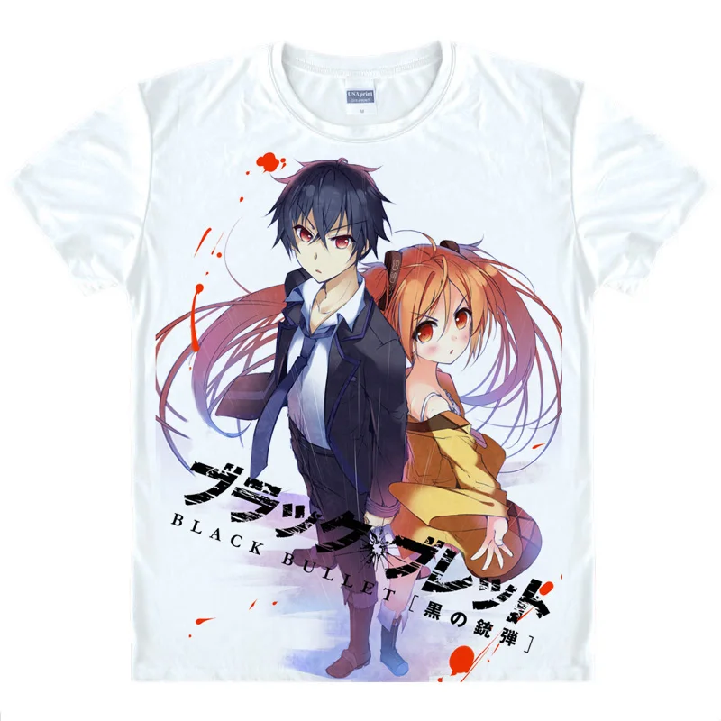 Anime Siyah Mermi Baskılı T-shirt Aihara Enju Tişörtleri Mens Üstleri Satomi Rentaro Cosplay Komik Streetwear T Gömlek Yaz Tees