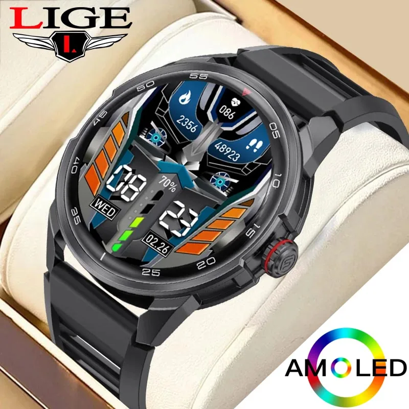 LIGE AMOLED 360 * 360 HD Ekran Yeni Smartwatch Erkekler 2022 Paslanmaz çelik akıllı saat Her Zaman Ekran Zaman Spor spor Bilezik