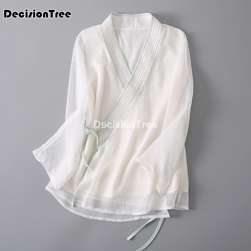 2023 beyaz şifon bluz cheongsam gömlek qipao üst uzun kollu çin geleneksel üst bluz kadınlar için çin qipao gömlek