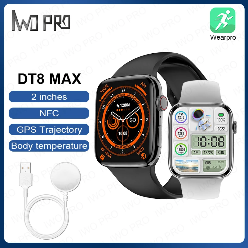 IWO PRO DT8 MAX akıllı saat Serisi 8 2 inç vücut sıcaklığı NFC GPS İzci Tiktok video kontrolü Bluetooth Smartwatch Erkekler