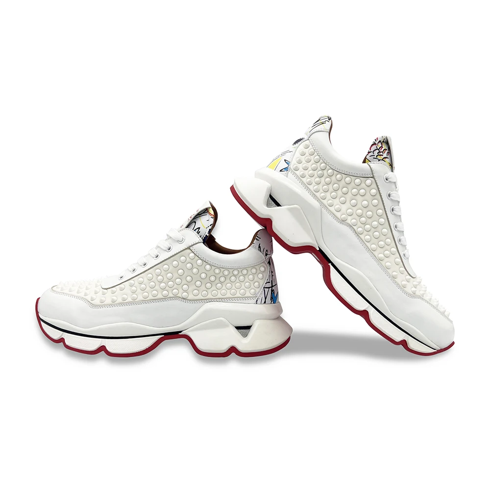 Lüks Tasarım Ayakkabı Tam Perçin Beyaz İnek Derisi Deri Kırmızı Taban basketbol ayakkabıları Unisex Çiftler Açık Ayakkabı Büyük Boy Spor