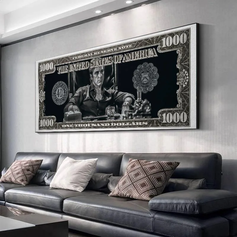 Klasik Film Tuval Boyama Scarface Tony Montana Posteri Dolar Duvar Sanatı Para Resimleri Baskı Oturma Odası Ev Dekor Sanat