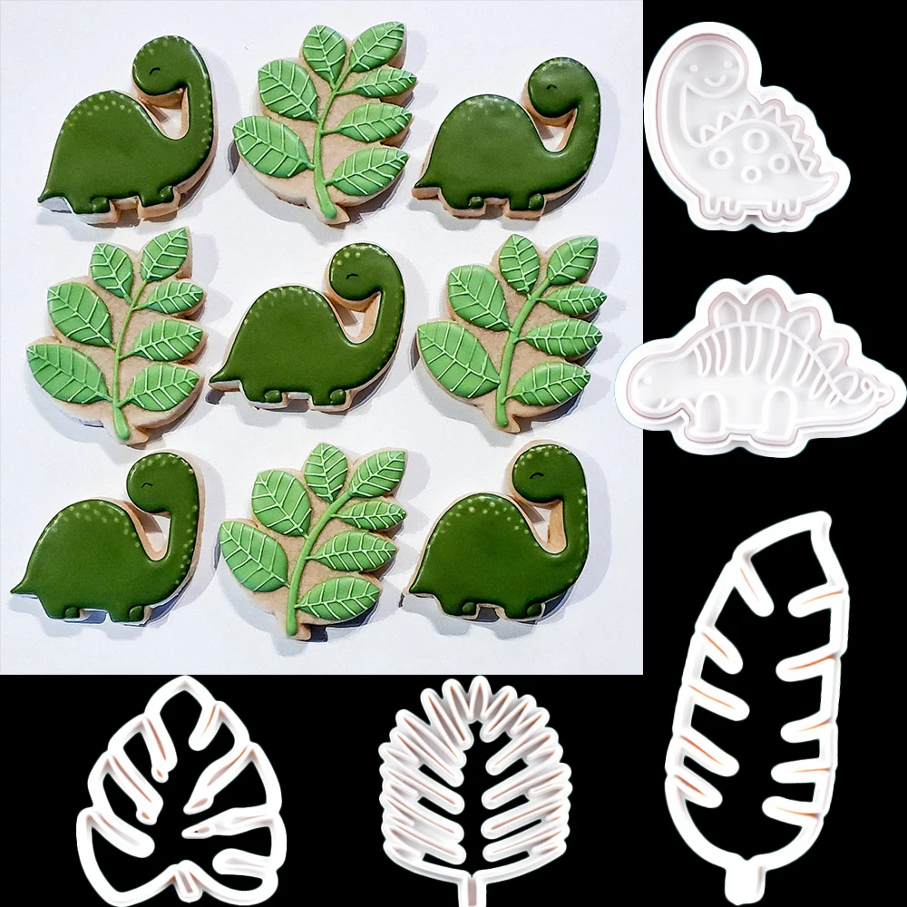1 TAKIM Hayvan Yaprakları kurabiye kalıbı Dinozor Bisküvi Kesici Gıda Sınıfı Plastik DIY Pişirme Araçları Orman Doğum Günü Kek Malzemeleri 0