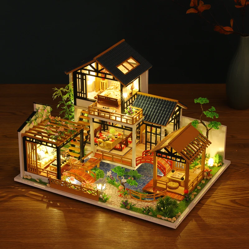 DIY Bebek Evi kapaklı Minyatür Modeli Yapı Taşları çocuk Oyuncakları Minyatür Dollhouse Minyatür Ahşap Oyuncaklar