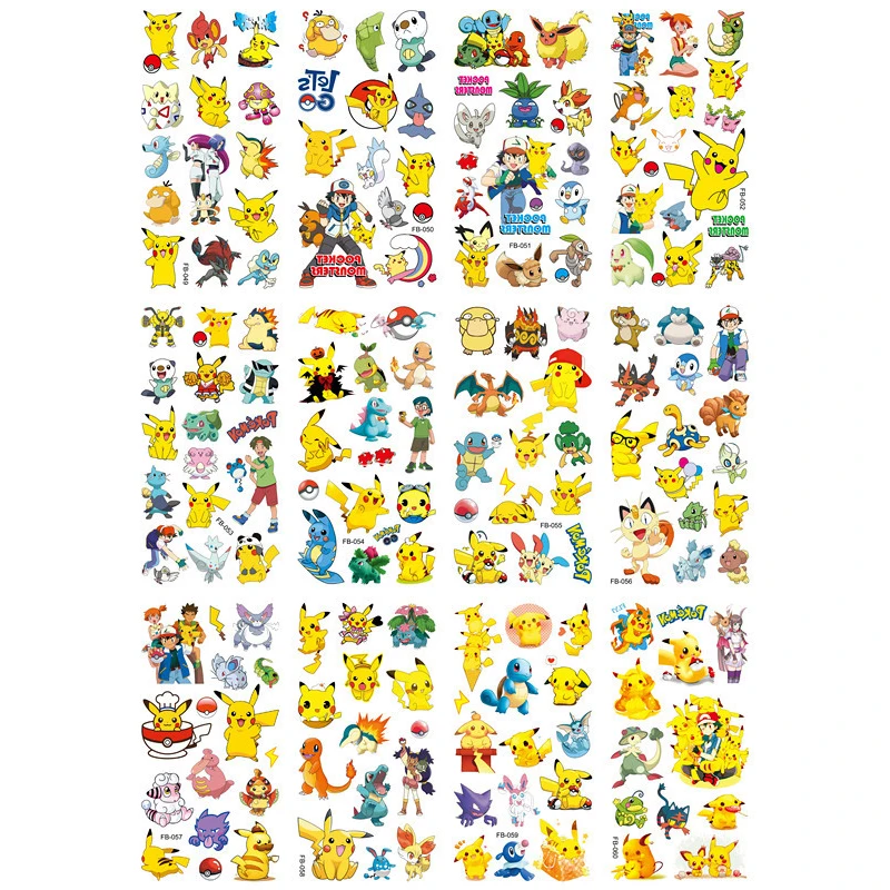 12 adet TAKARA TOMY Pikachu Dövme Çıkartmalar Pokemon Su Geçirmez Sevimli Aplike Sticker Oyuncak Çocuk noel hediyesi Canavar Figürü Bebek