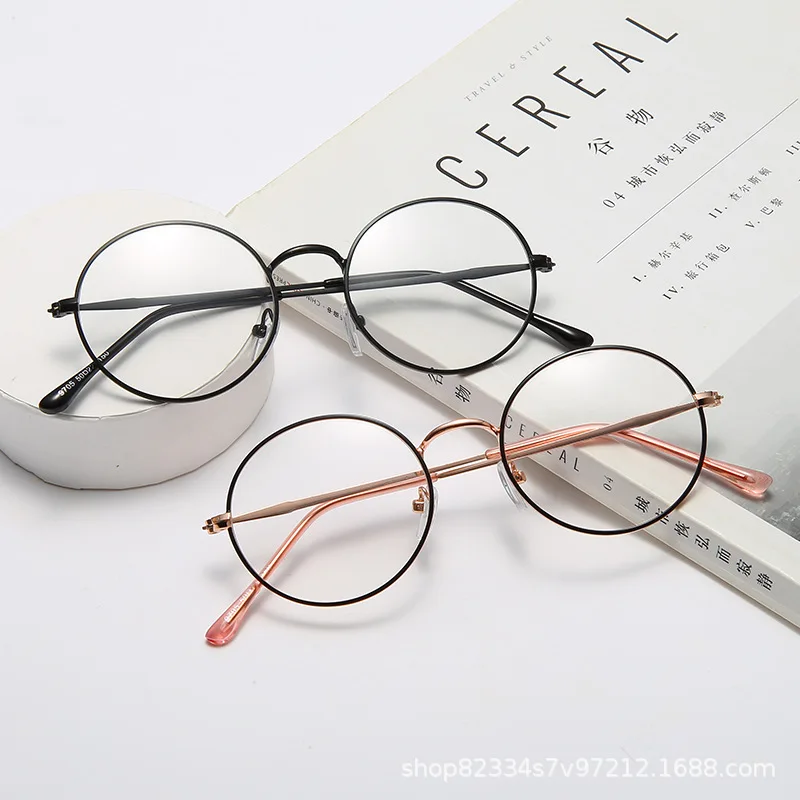 Yeni Moda Yuvarlak Gözlük Kadın Erkek Vintage Klasik Metal Düz Ayna Optik Gözlük Çerçevesi Unisex Görüş Bakım Gözlük