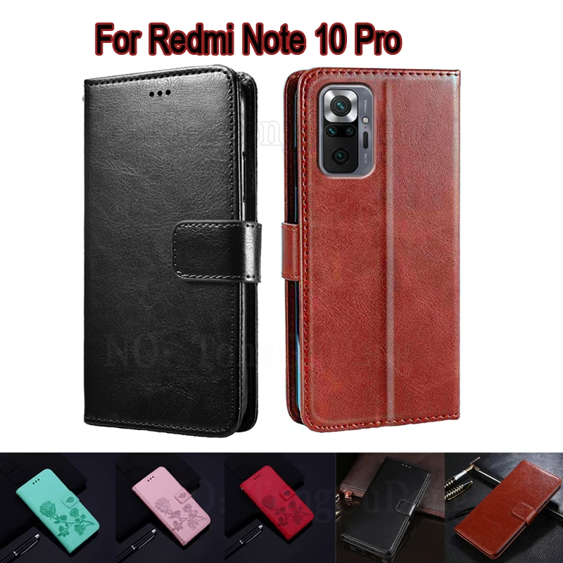 Flip Case Xiaomi Redmi İçin Not 10 Pro Kapak Telefon Koruyucu Kabuk Funda Redmi Note10 Pro Cüzdan Deri Kitap Çapa Çantası