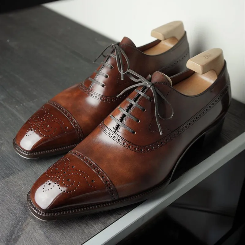 Kahverengi Brogue erkek ayakkabıları Kırmızı Taban Dantel-up Kare Ayak El Yapımı siyah elbise Ayakkabı İş erkek ayakkabıları Ücretsiz Kargo Ayakkabı erkekler için